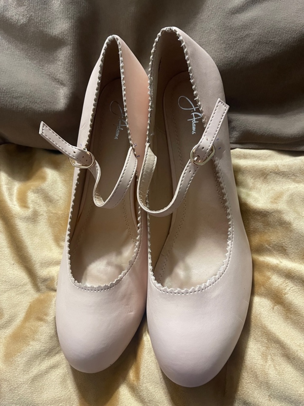 Adams Pale Blush Mary Jane Heels with Scalloped Trim